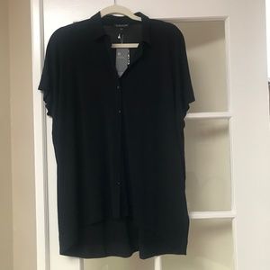 EILEEN FISHER SUEDED CUPRO KNIT SHORT-SLEEVE LONG SHIRT, SIZE SMALL